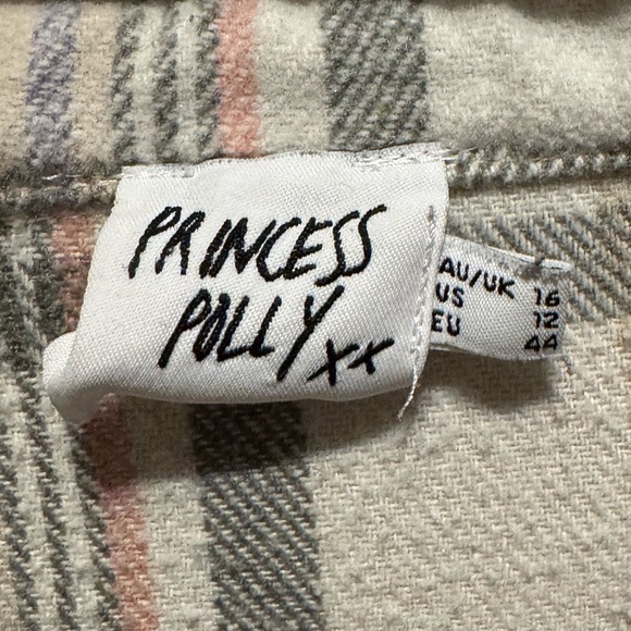 Princess Polly Leylan Oversized Plaid Shacket Cream Pink Gray Size 12 Large - Picture 2 of 5